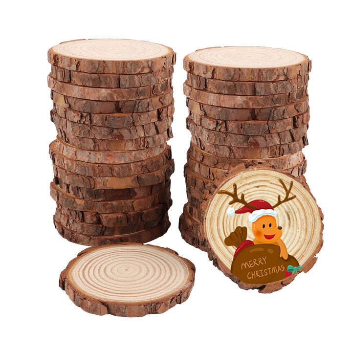 30 Stück Natur Holzscheiben 9-10 cm, Baumscheiben Rund, Baumstamm Deko, Unvollendete Holzscheiben zu