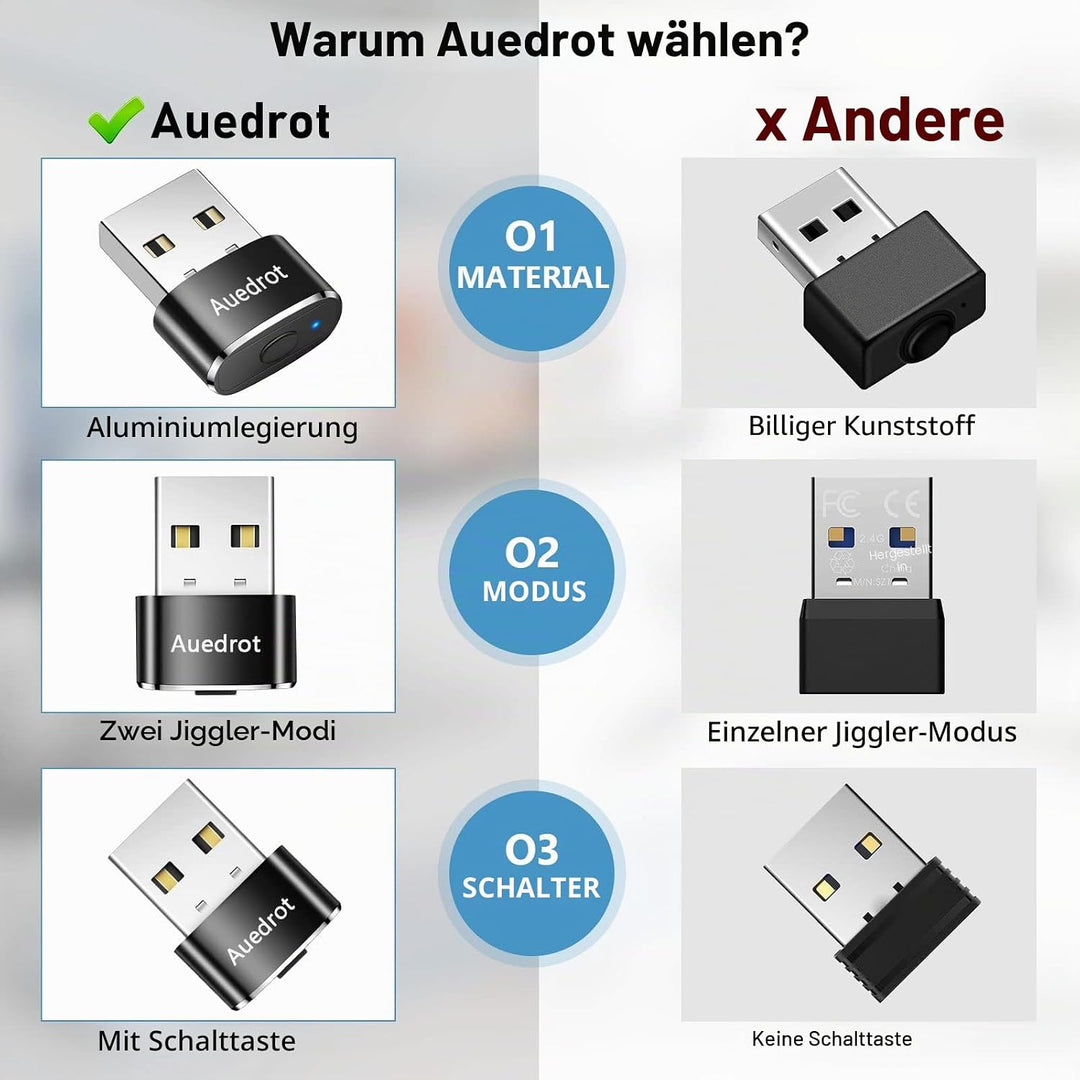 AUEDROT Mouse Jiggler Nicht Nachweisbar USB Mouse Mover mit Schaltertaste, Metall Maus Beweger Autom