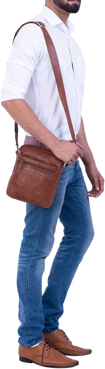 ROYALZ 'Trenton' Umhängetasche Leder Herren Klein Vintage Design Seitentasche Männer Schultertasche
