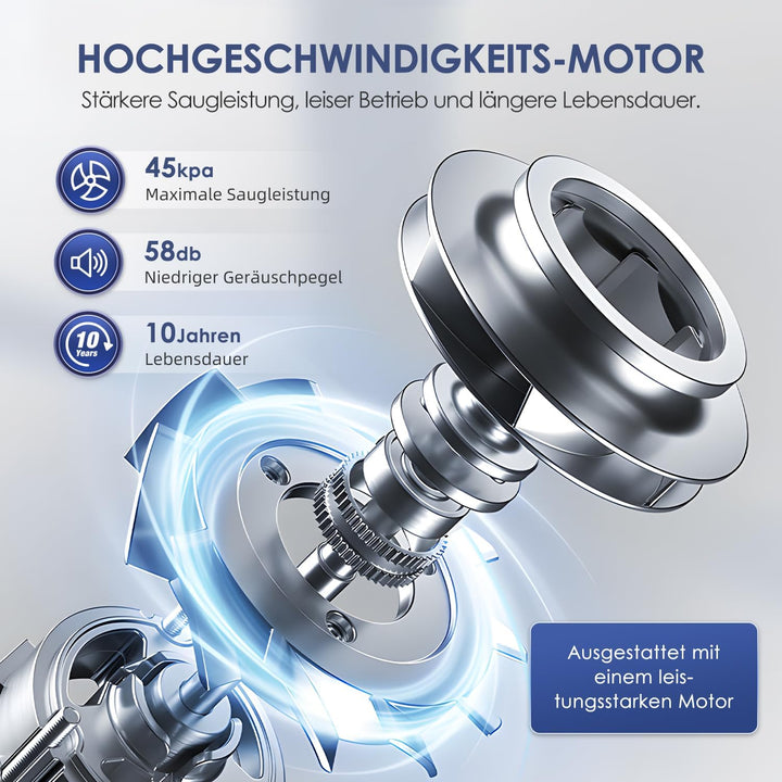Staubsauger Kabellos, 45000Pa Akku Staubsauger mit Smart Display, 50 Min Laufzeit, Touchscreen, Anti