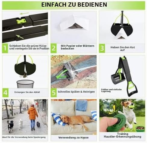 Grosser Hundekotschaufel 80 cm Extra langer Griff faltbarer Kotenentferner Greifer Picker für den Au