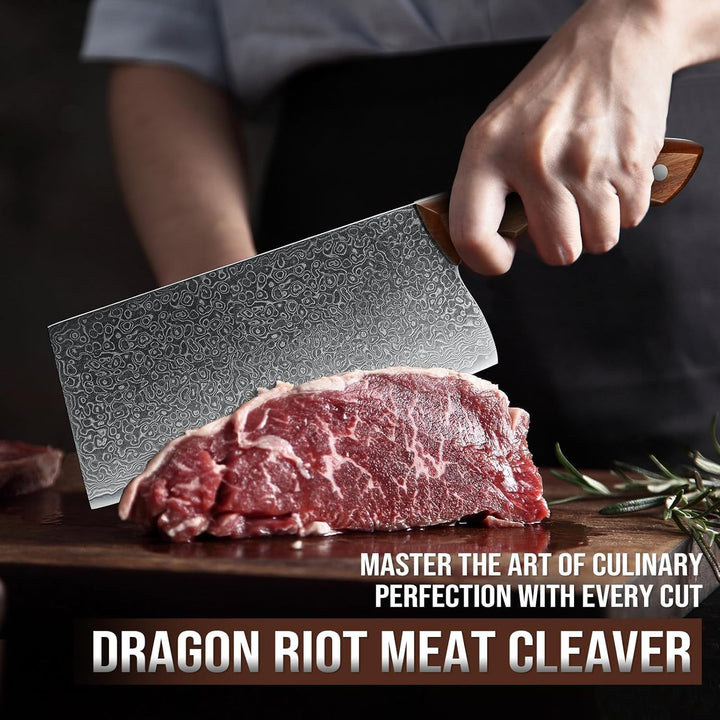 DRAGON RIOT Hackmesser Scharfes, Damastmesser Küchenbeil, Chinesisches Kochmesser 19cm, Profi Küchen
