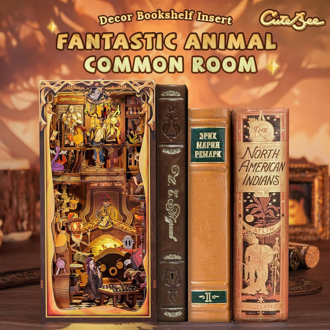 CUTEBEE Book Nook DIY Kit – DIY Puppenhäuser Miniatur Haus Kit mit Möbeln und LED-Licht, 3D Puzzle B