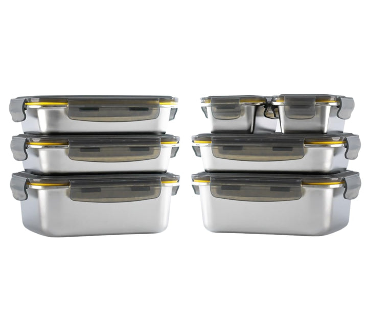 PIKA - 7 Lebensmittelbehälter aus Edelstahl – 3 x 820 ml + 2 x 1200 ml + 2 x 260 ml – luftdicht, gee