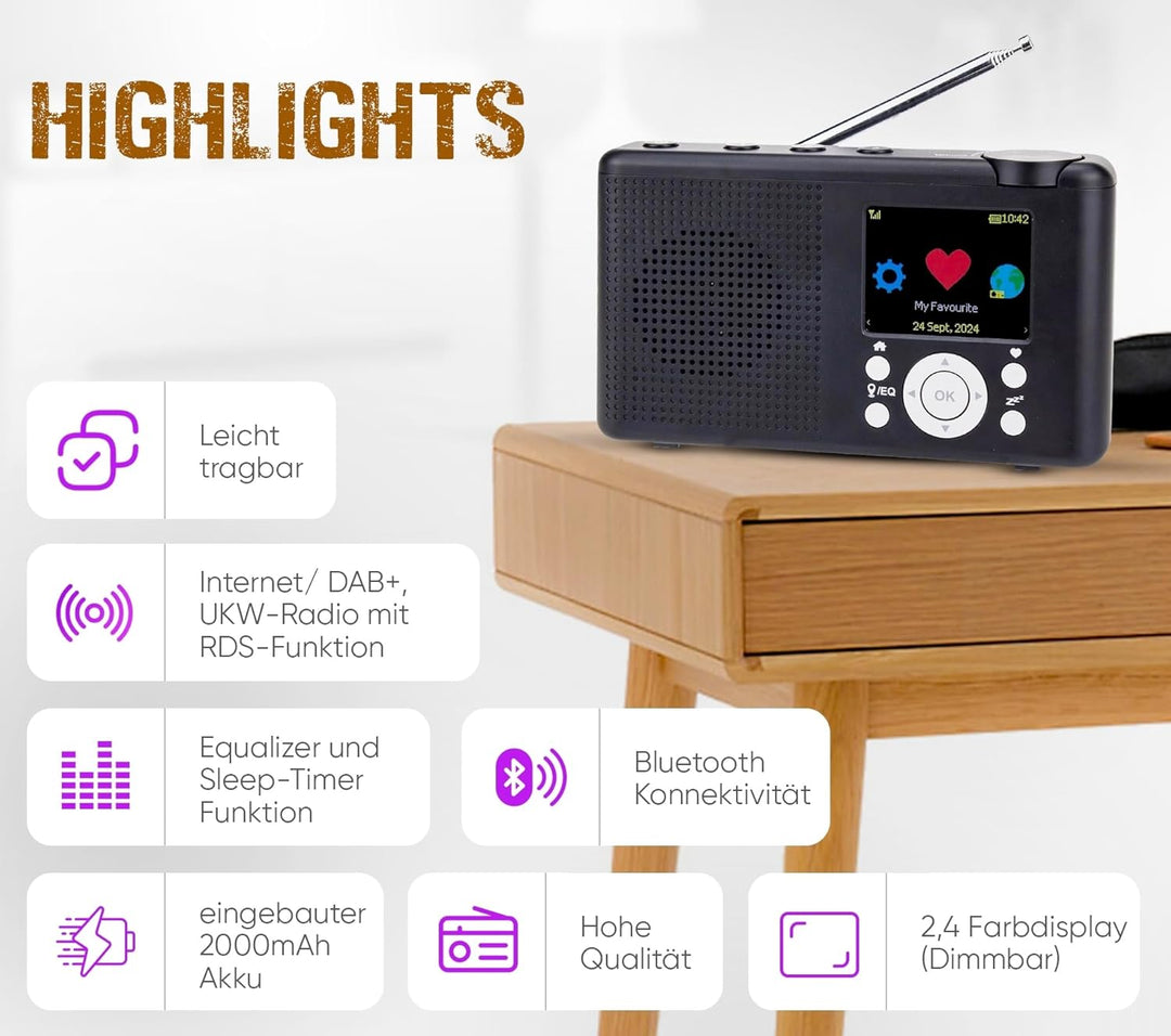 Reflexion TRA-23INT Tragbares DAB- und Internetradio mit Radio und Akku(UKW, DAB, DAB+, RDS, Farbdis