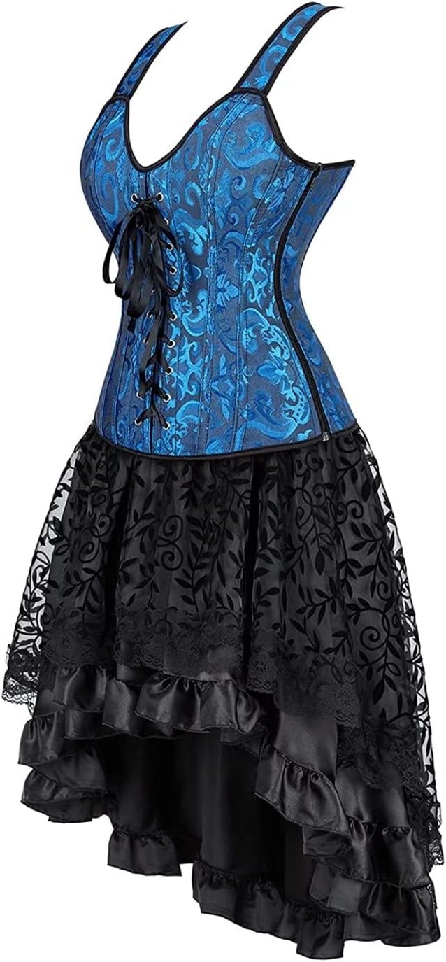 Jutrisujo korsett damen kleid corset dress corsage vollbrust burlesque schwarz XXS Blue6806, XXS Blu