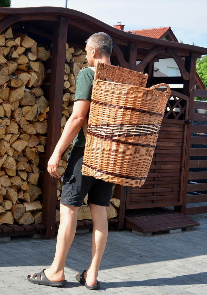 Rückentragekorb Kiepe aus Weide mit Gurten, handgeflochten & lackiert, stabiler Erntekorb Holzkorb G