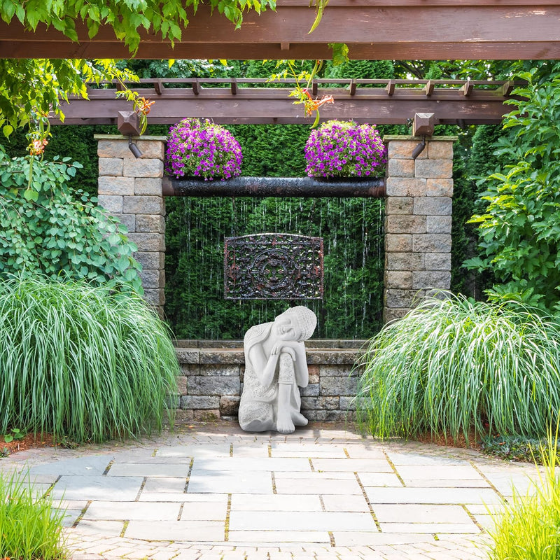 Relaxdays Gartendeko geneigtem Kopf ruhende Figur, Gartenskulptur Buddha, wetterfest, frostsicher, H