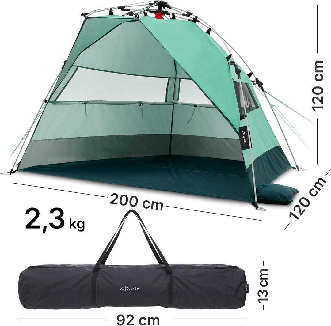 qeedo Quick Bay Strandmuschel für 2 Personen mit UV-Schutz 80+ und 360° Panorama View - leichtes Str