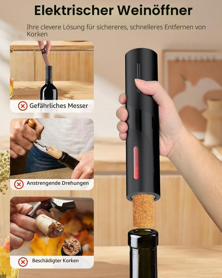 Pawfly 5 in 1 Akku Weinflaschenöffner Set Automatischer Weinöffner mit Weindekanter Ausgiesser Vakuu