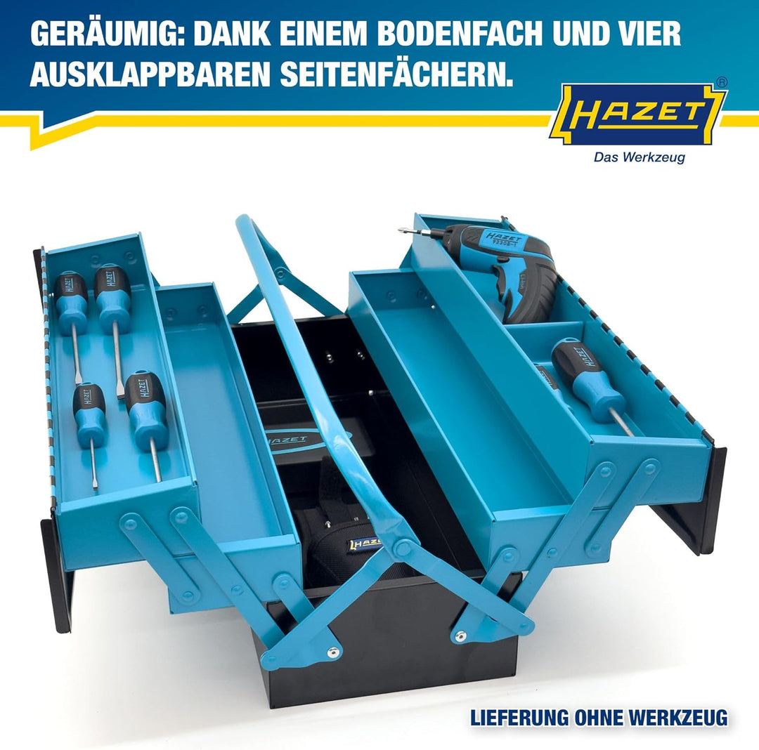 HAZET Metall Werkzeugkasten 190L | leer | mit geräumigen Bodenfach und 4 ausklappbaren Seitenfächern
