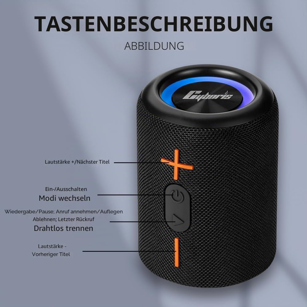 CYBORIS 2 Tragbarer Bluetooth Lautsprecher, Wasserdicht, Split Wireless, 20W Stereo-Sound, 24h Spiel