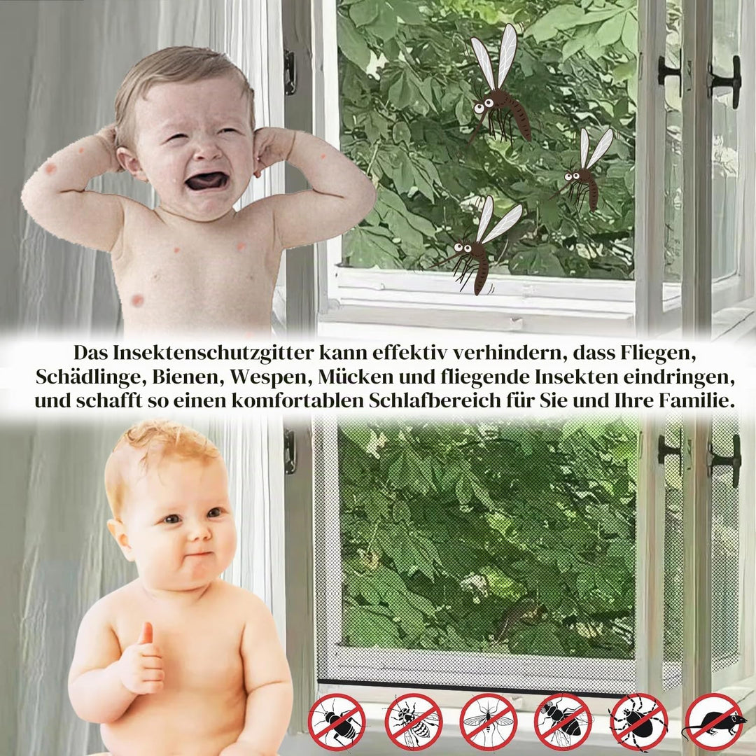 Moskitonetze für Fenster, 6 Stück Fliegengitter für Fenster, mit 6 Rollen Selbstklebeband, Mückensch