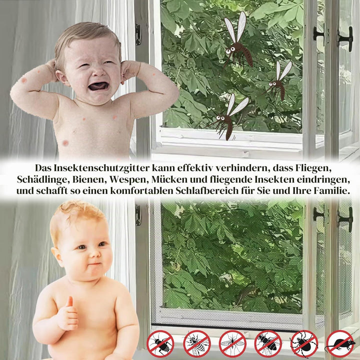 Moskitonetze für Fenster, 6 Stück Fliegengitter für Fenster, mit 6 Rollen Selbstklebeband, Mückensch