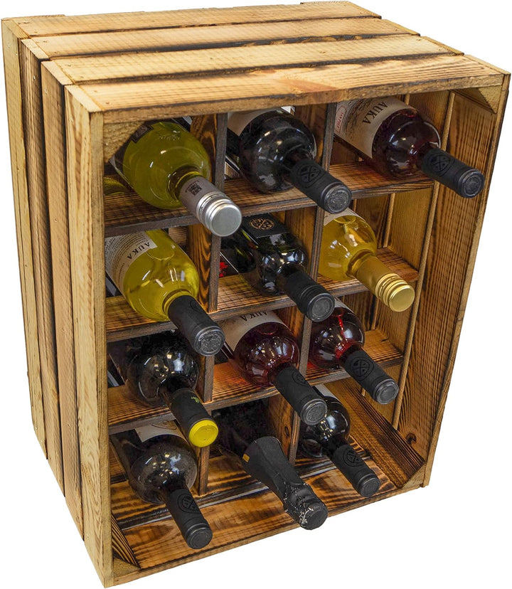 Flaschenregal Henry / Natur / geflammt Masse ca 50x40x30cm Regalkiste Flaschenablage Weinregal Apfel