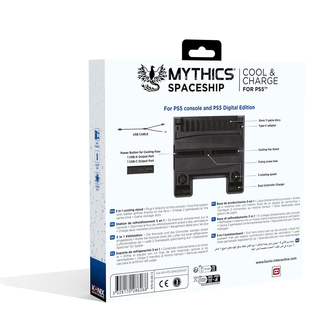 Konix Mythics Ladestation Cool & Charge Spaceship für Konsole, 2 DualSense-Controller und bis zu 11