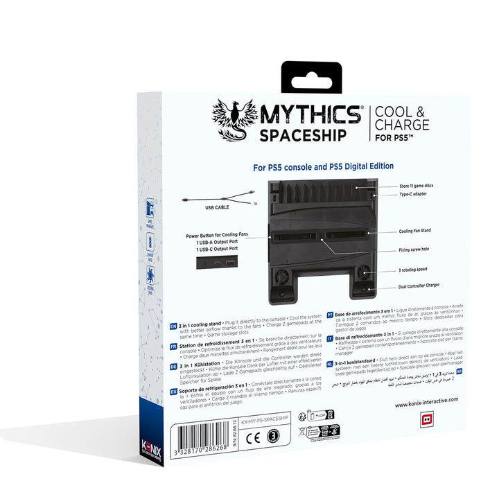 Konix Mythics Ladestation Cool & Charge Spaceship für Konsole, 2 DualSense-Controller und bis zu 11