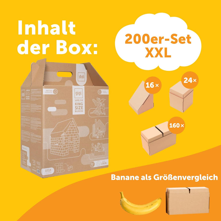 Gigi Bloks 200 Teile XXL Bausteine Aus Pappe Set, Grosse Bausteine Für Kinder Mit Verriegelungssyste