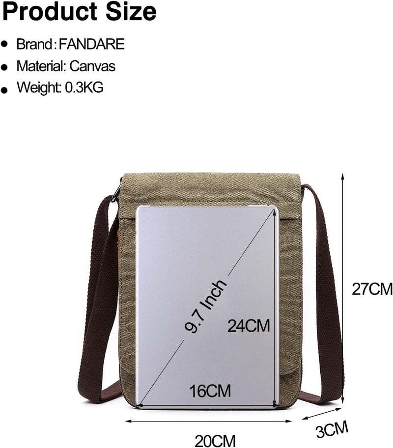 FANDARE Retro Umhängetasche Herren Segeltuch Arbeitstasche Damen Messenger Bag Schultertasche Herren