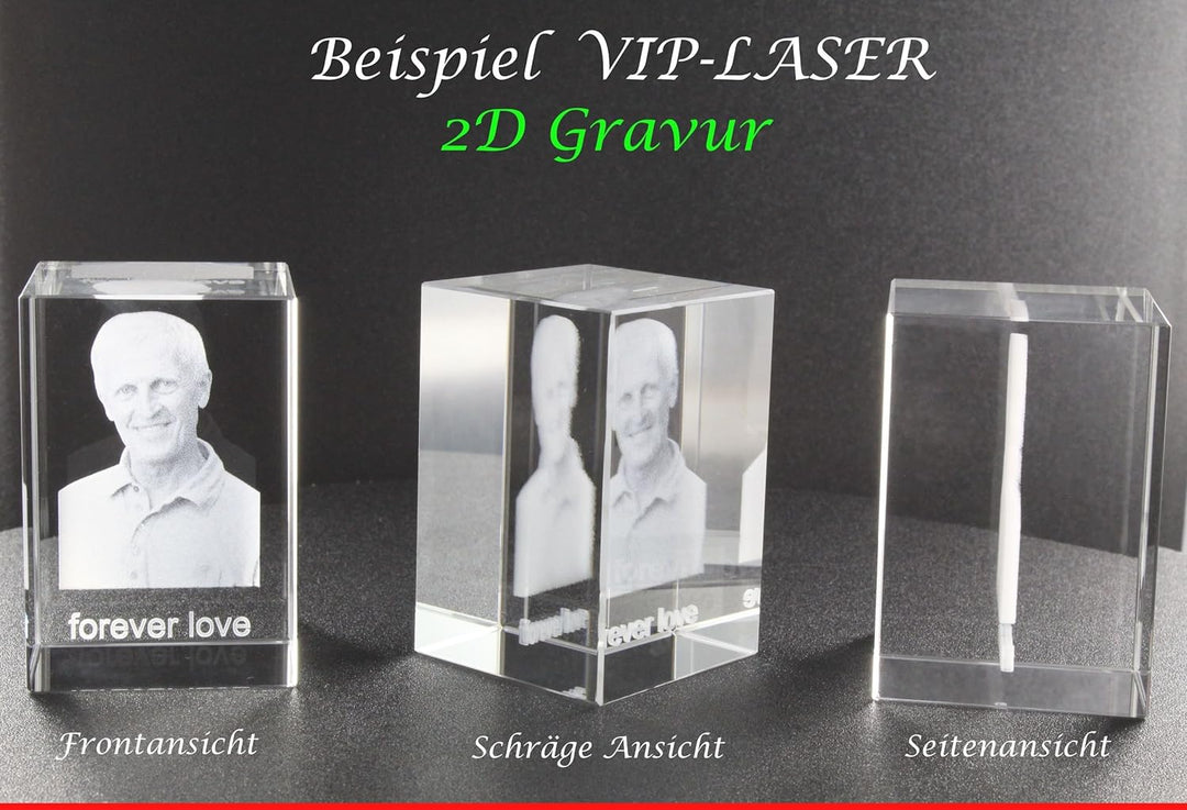 VIP-LASER 2D GRAVUR Glas Kristall Flachglas selbststehend Querformat mit einem Foto Deiner besten Fr