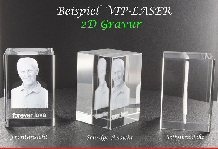 VIP-LASER 2D GRAVUR Glas Kristall Flachglas selbststehend Querformat mit einem Foto Deiner besten Fr