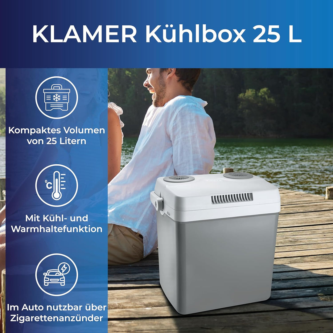 KLAMER elektrische Kühlbox, Kühlbox mit Kühl- und Warmhaltefunktion, 2 Anschlüsse: 230V & 12V für Zi