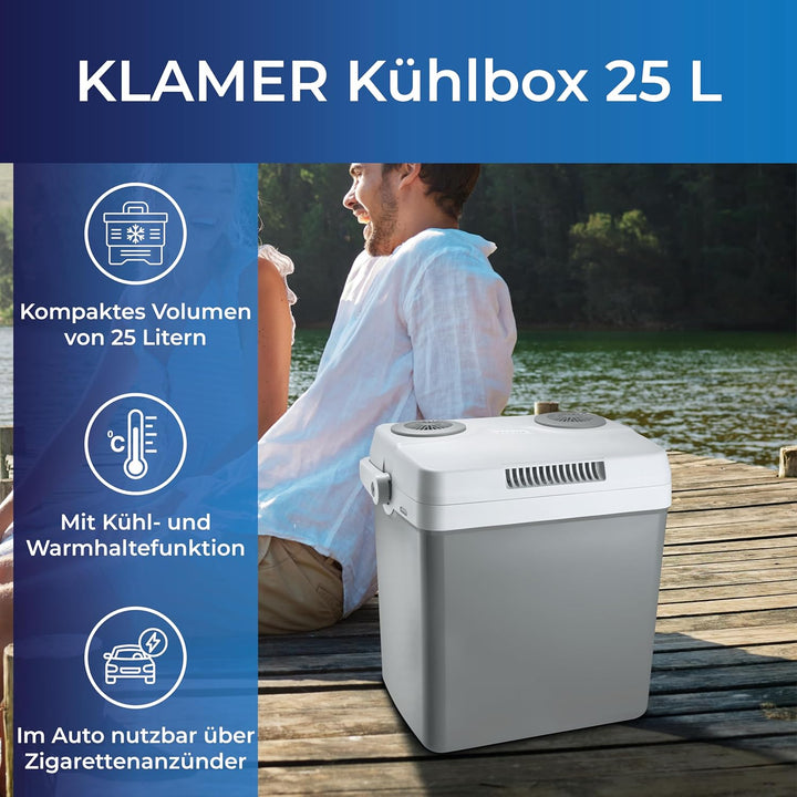 KLAMER elektrische Kühlbox, Kühlbox mit Kühl- und Warmhaltefunktion, 2 Anschlüsse: 230V & 12V für Zi