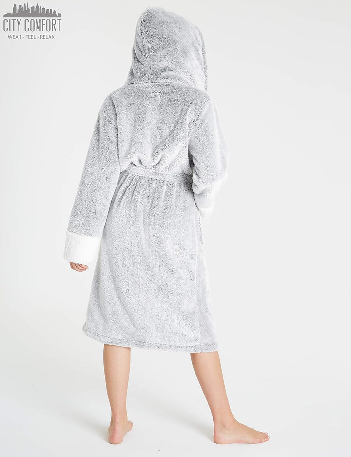 CityComfort Bademantel Damen Flauschig, Fleece Morgenmantel Damen Dressing Gown Women S Grau, S Grau