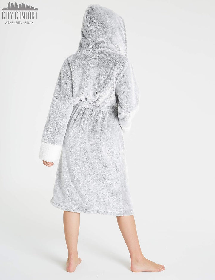 CityComfort Bademantel Damen Flauschig, Fleece Morgenmantel Damen Dressing Gown Women XL Grau, XL Gr