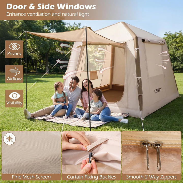 FANTASK Aufblasbares Zelt, 210 x 210 x 180 cm, Outdoor Campingzelt mit Moskitonetzfenstern, Wurfzelt