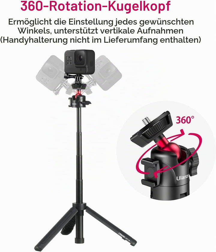 ULANZI MT-16 Stativ &amp; Selfie Stick für Kamera und Smartphone - ausziehbares Tischstativ Halterung mi