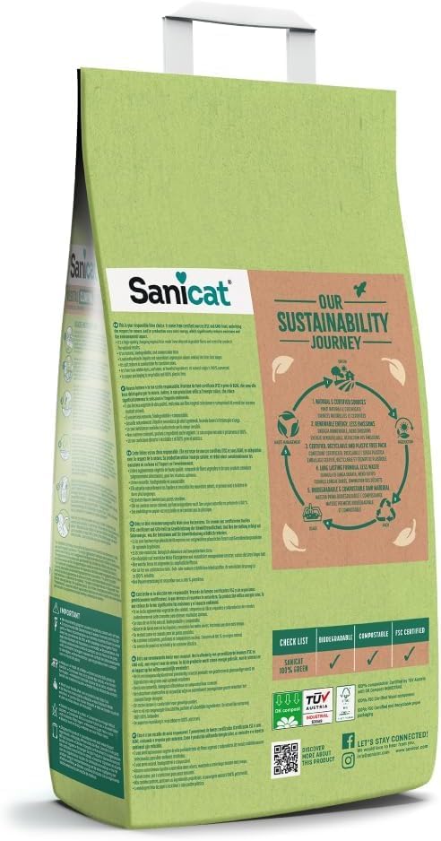 Sanicat – Pflanzliche Klumpstreu Natura Activa 100 % Green | Hohe Absorption und natürliche Klumpenb
