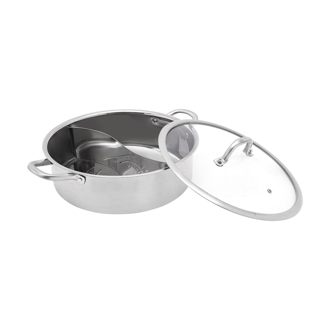 Mermajestic 304 Edelstahl Hot Pot mit Teiler, Topf Hotpot Kocher mit Trennwand und Glasdeckel, Kocht
