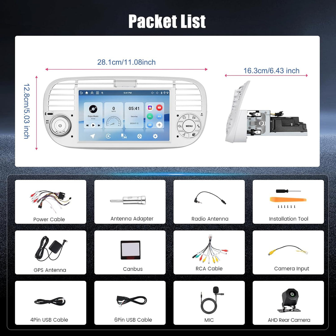 Hikity Android 13 Autoradio mit Navi für FIAT 500(2007-2015), 7 Zoll Touchscreen Auto Radio Bluetoot