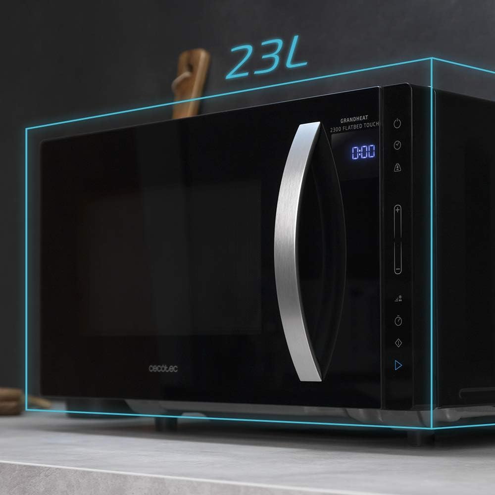 Cecotec Mikrowelle ohne Platte GrandHeat 2300 Flatbed Touch Schwarz. Fassungsvermögen 23 Liter, Leis