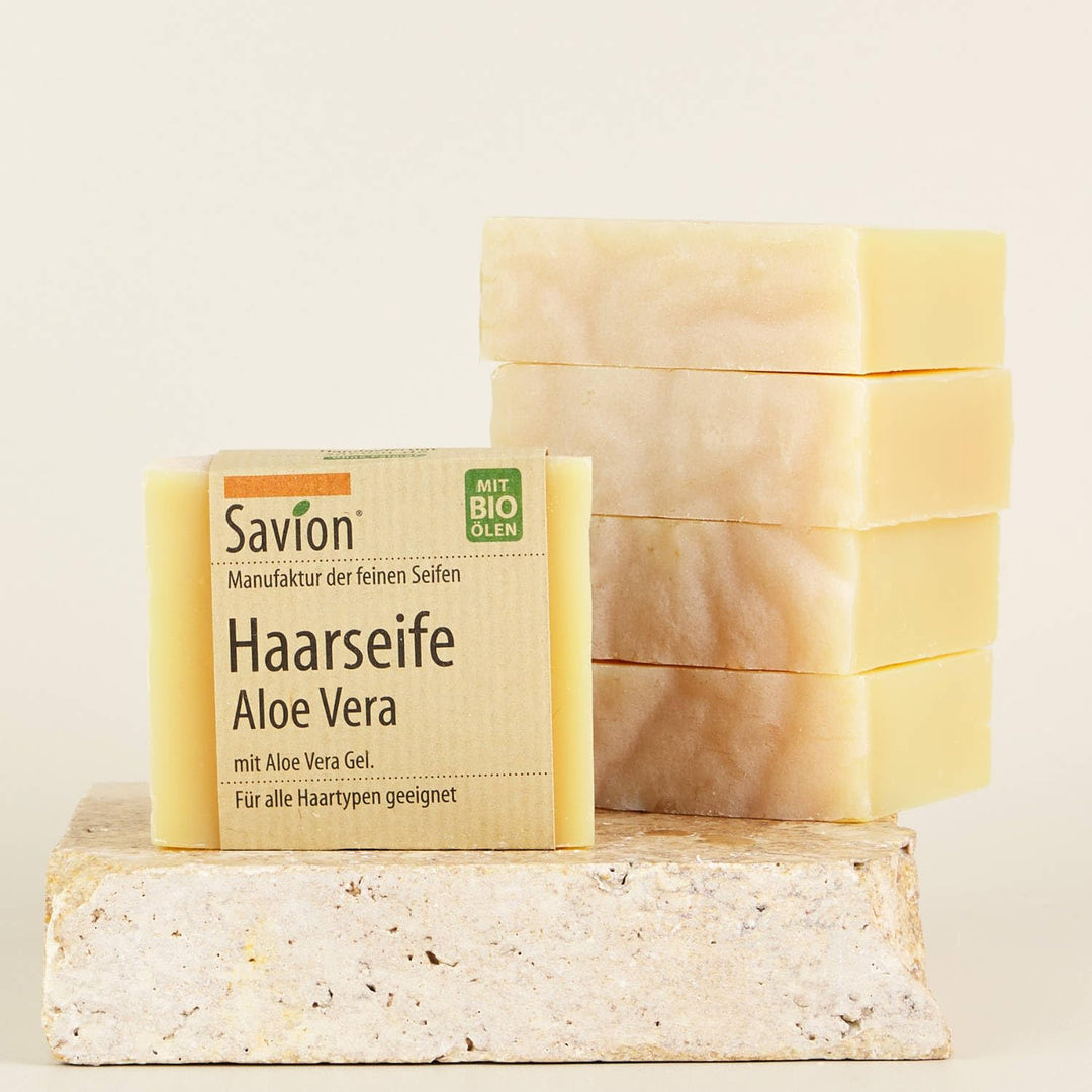 Savion 4+1 Bio Haarseife Aloe Vera, Vegan, Handgemacht, Palmölfrei, Plastikfrei, 5x 85gr 1.42 g (300