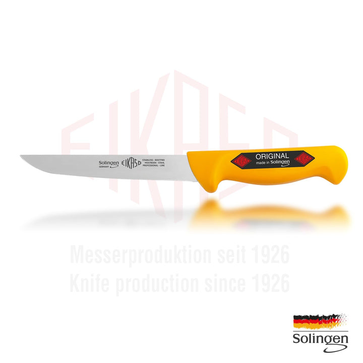 EIKASO Solingen Ausbeinmesser 13cm breit mit gerader steifen Klinge in gelb 20 cm steif, 20 cm steif