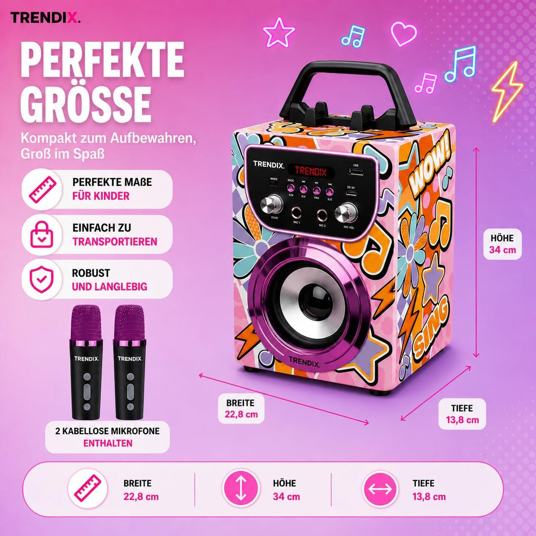 Trendix - Karaoke Maschine Kinder Magic Melody | Karaoke Anlage Mit 2 Mikrofonen | Musikbox Kinder R