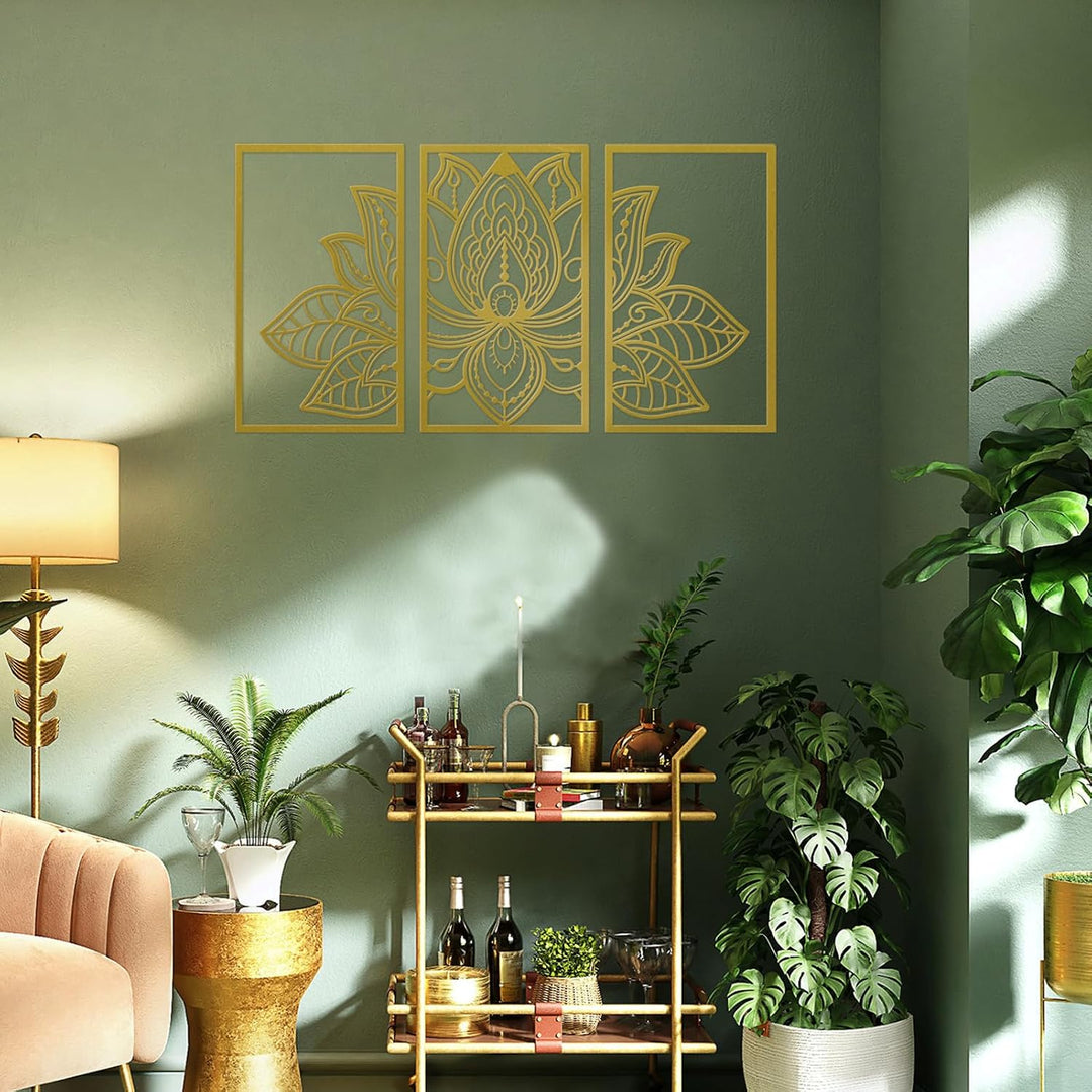 Resama 3 Pcs Lotusblume Wandkunst Dekor Metall Mandala Wanddekoration Einzigartige Lotusblume Wandku