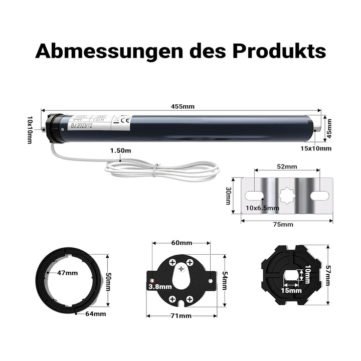 Wiltec Rollladenmotor 156W 20 Nm mit mechanischem Endabschalter & Schutzart IP44 SW60, Motor für ele