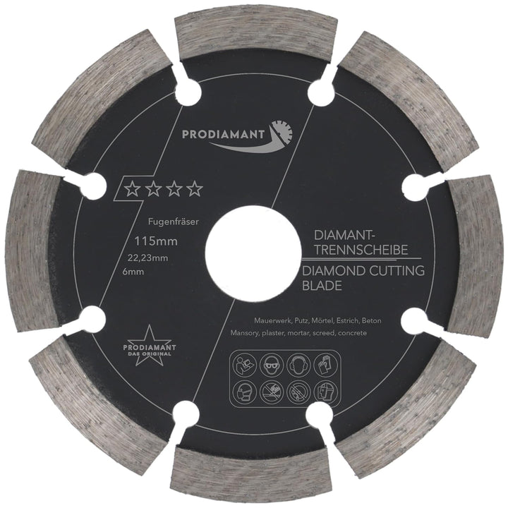 PRODIAMANT Fugenfräser ø 115 mm Breite 6mm für Mörtel Beton Mauerwerk und Putz 10mm Diamantsegment P
