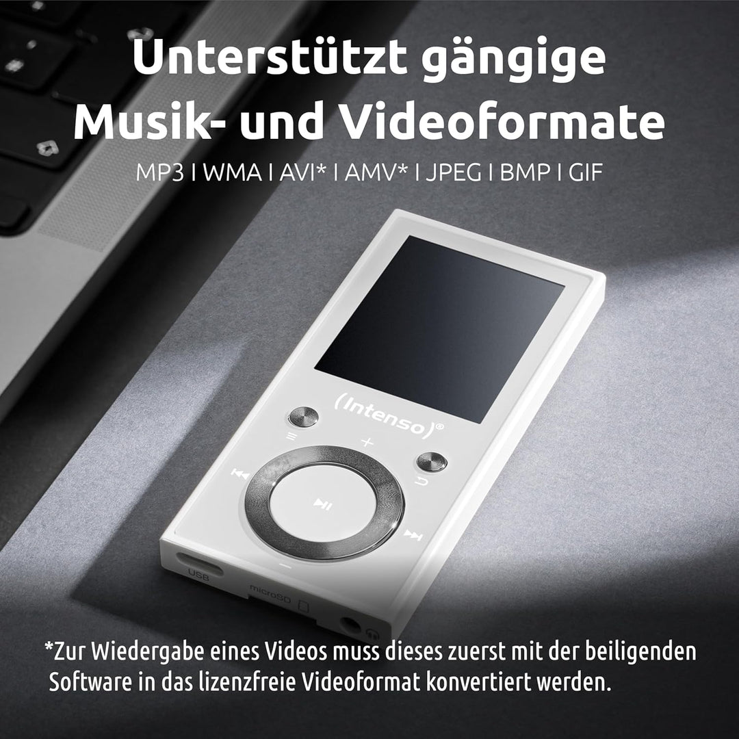Intenso MP3 Player Video Scooter 1,8 Zoll Bluetooth weiss weiss 16GB Single, weiss 16GB Single