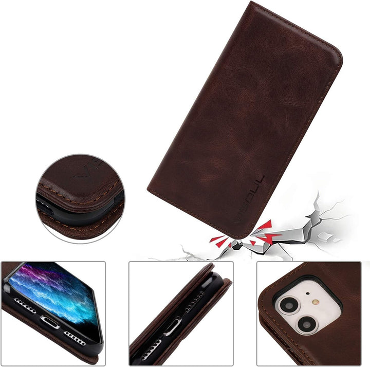 VISOUL iPhone 11 Hülle,Stossfeste Handyhülle [Erstklassiges Rindsleder] TPU Schutzhülle [Kartenfach]