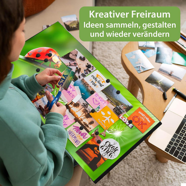 banjado Magnettafel schwarz 78 x 37cm / Magnetwand Metall/Magnetpinnwand als Memoboard/Pinnwand Magn