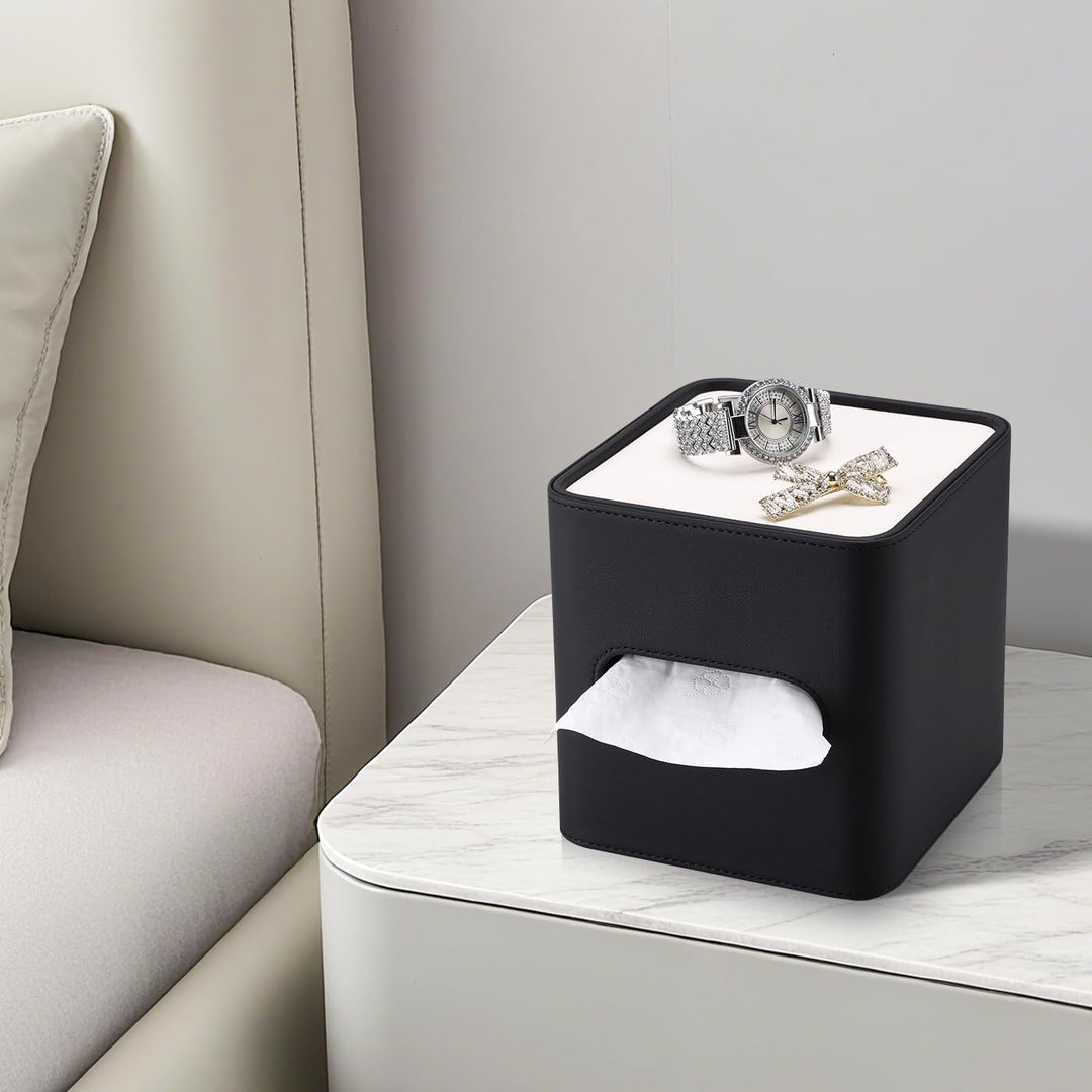 GORESE Taschentuchbox,Leder Quadratische Kosmetiktücherbox Papiertaschentuchhalter Taschentuchspende