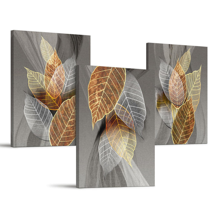 hyidecorart Bilder Blätter, Natur Golden Pflanzen Blatt Wandbild, Modern Leinwandbild für Wohnzimmer