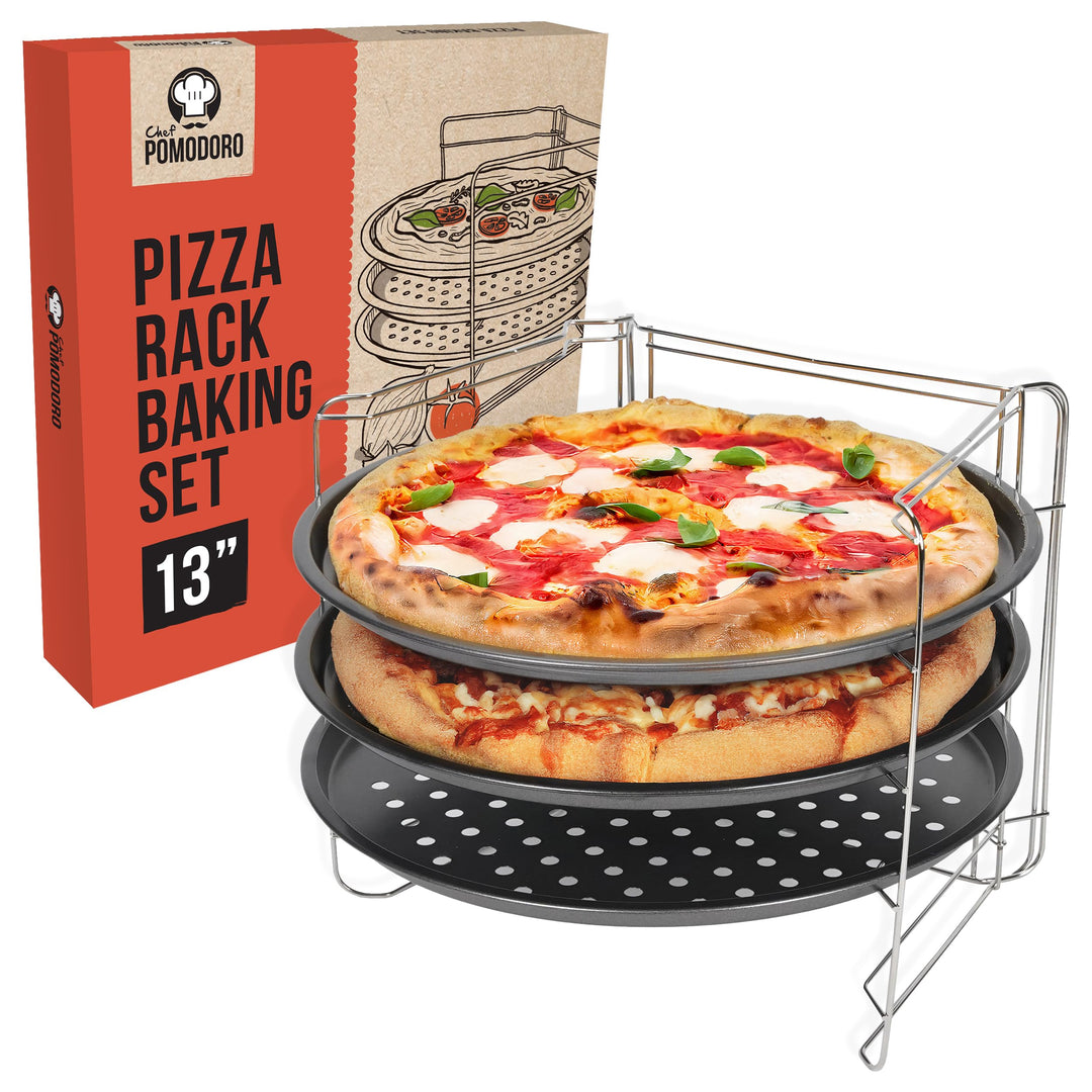 Chef Pomodoro Pizzablech – Pizzablech Rund – Pizza Blech – 3er Set - Pizzaform - Pizza Backblech - P