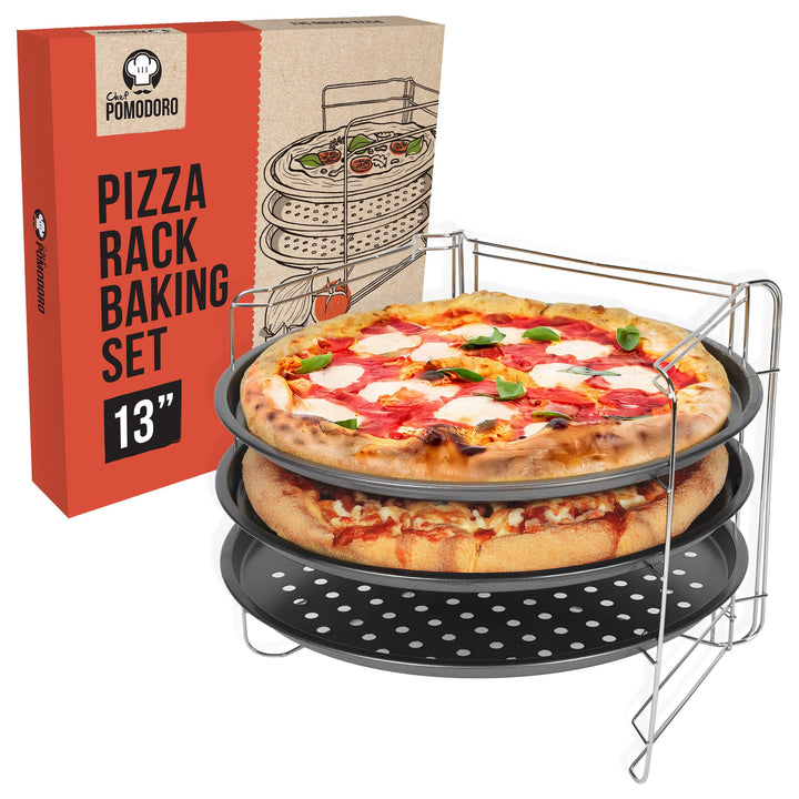Chef Pomodoro Pizzablech – Pizzablech Rund – Pizza Blech – 3er Set - Pizzaform - Pizza Backblech - P