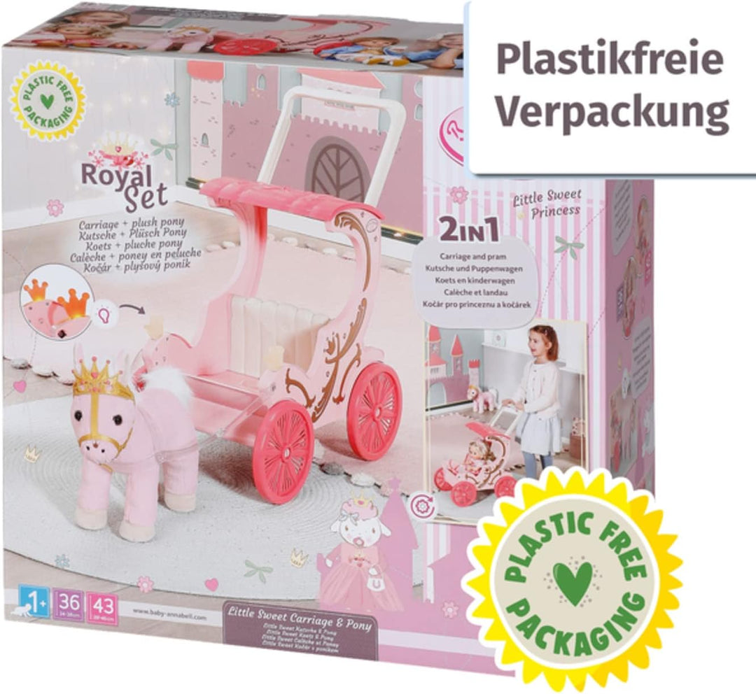 Zapf Creation 707210 Baby Annabell Little Sweet Kutsche &amp; Pony, 2in1 Puppenwagen und Kutsche mit Plü