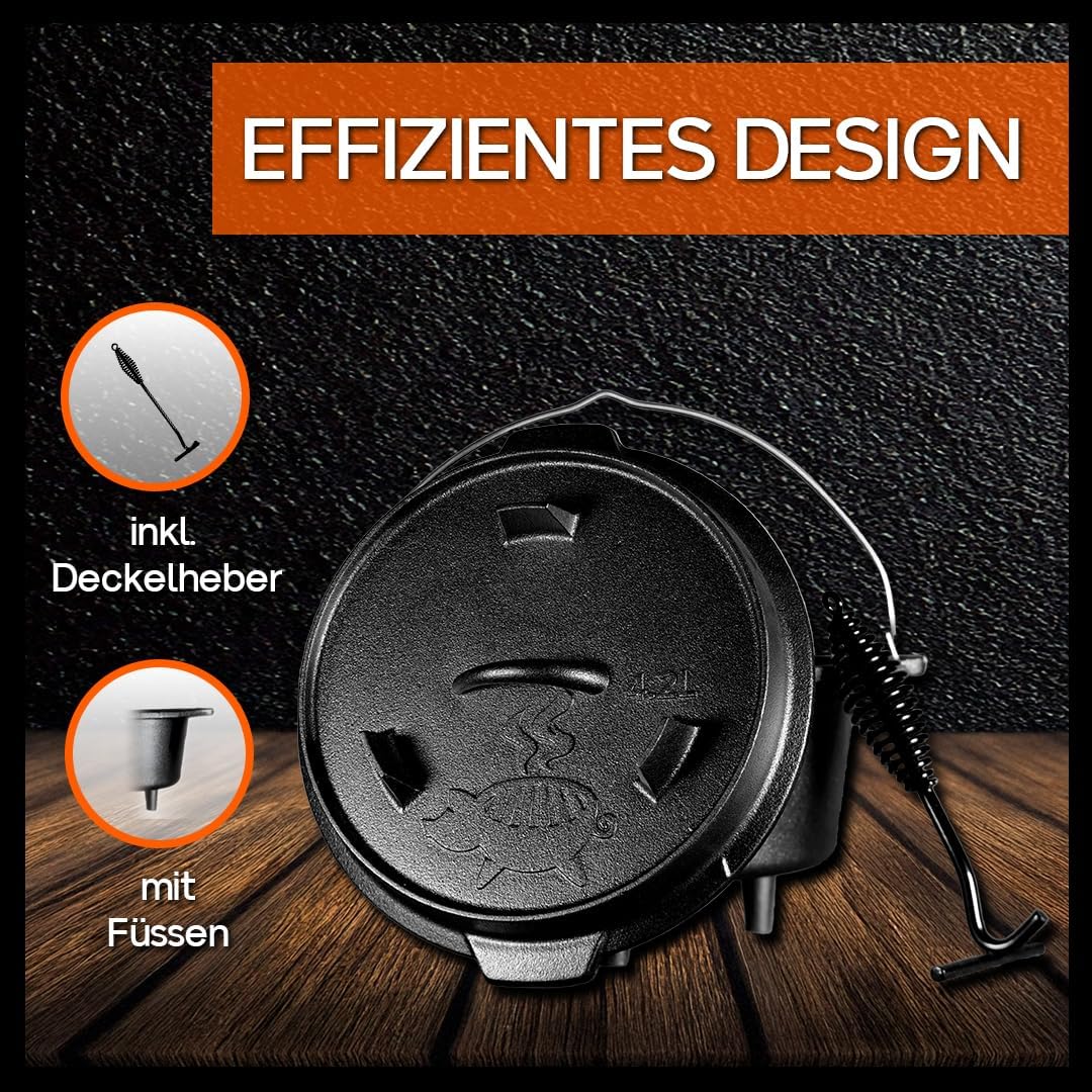 Grillschweine Dutch Oven 4.5QT (4,2 L mit Füsse) - BBQ Schmorofen - Gusseisen Feuertopf, 4,2 L mit F